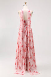 Altrosa A-Linie Trägerloses Blume Hochzeitsgastkleid mit Schlitz